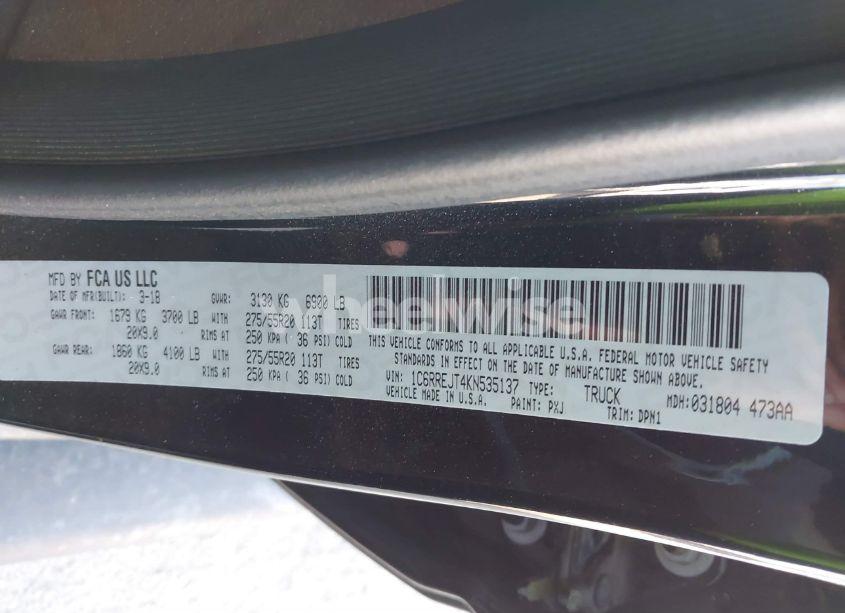 Photo 9 of 2019 Ram 1500 LARAMIE 4X2 5'7 BOX (VIN 1C6RREJT4KN535137)