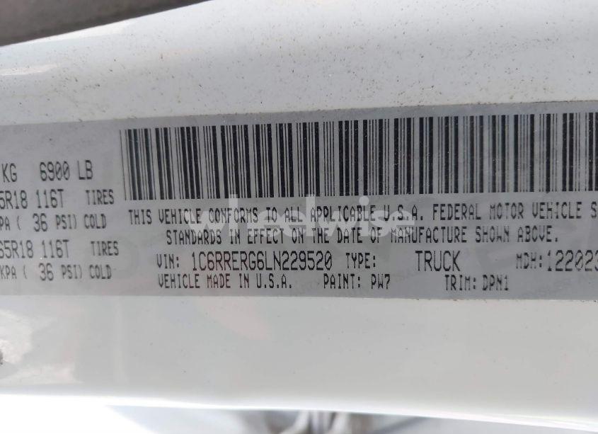 Photo 9 of 2020 Ram 1500 LARAMIE 4X2 6'4 BOX (VIN 1C6RRERG6LN229520)