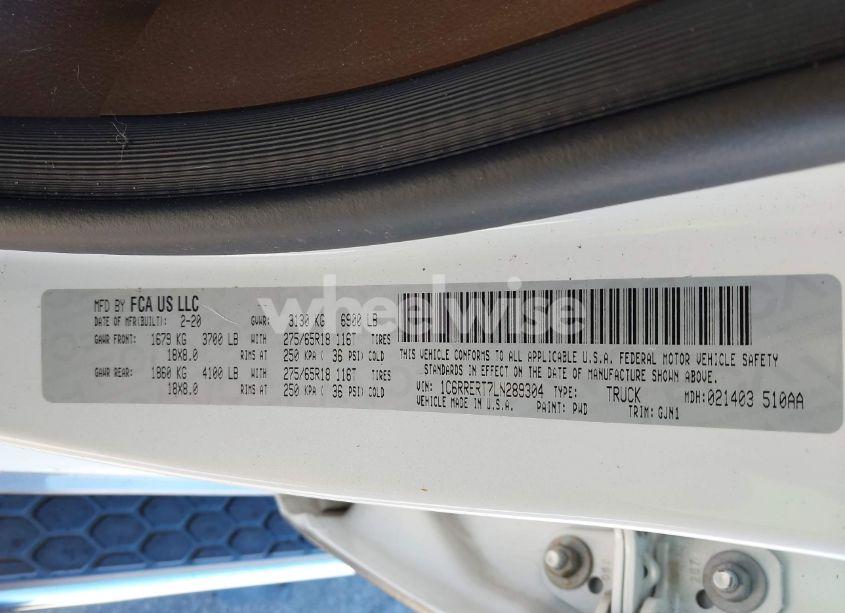 Photo 9 of 2020 Ram 1500 LARAMIE 4X2 6'4 BOX (VIN 1C6RRERT7LN289304)