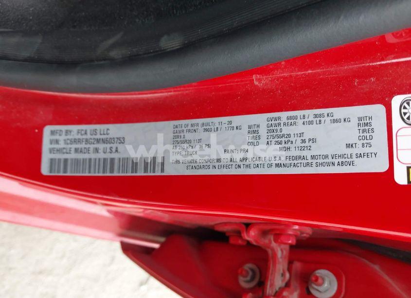 Photo 9 of 2021 Ram 1500 BIG HORN 4X4 6'4 BOX (VIN 1C6RRFBG2MN603753)