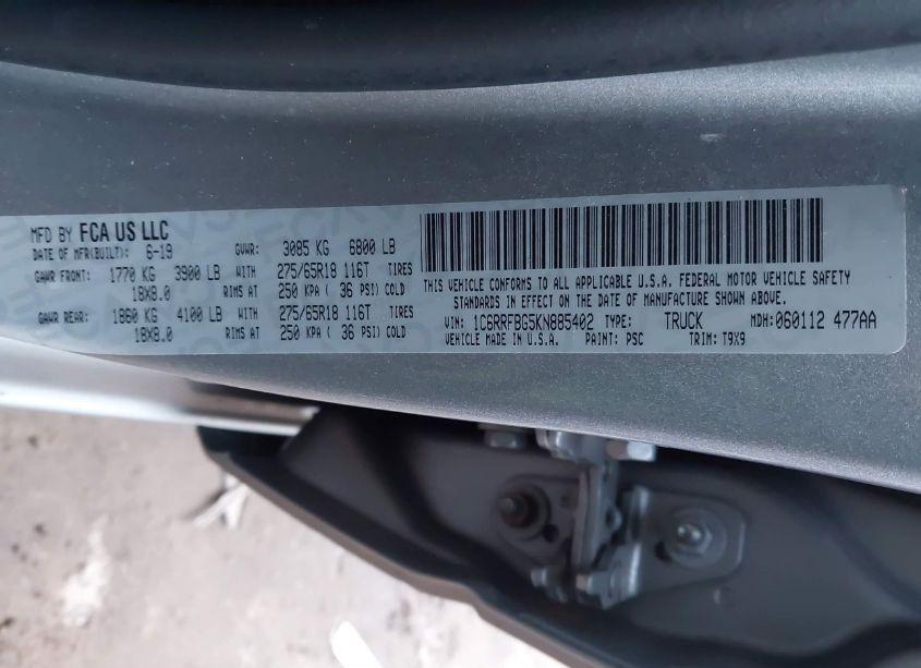 Photo 9 of 2019 Ram 1500 BIG HORN/LONE STAR 4X4 6'4 BOX (VIN 1C6RRFBG5KN885402)