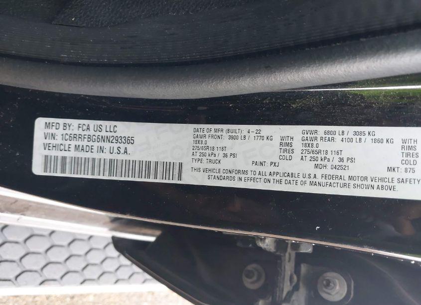 Photo 9 of 2022 Ram 1500 BIG HORN QUAD CAB 4X4 6'4 BOX (VIN 1C6RRFBG6NN293365)