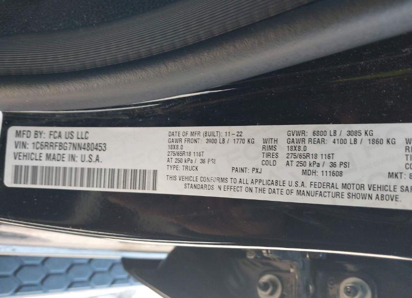 Photo 9 of 2022 Ram 1500 BIG HORN QUAD CAB 4X4 6'4 BOX (VIN 1C6RRFBG7NN480453)