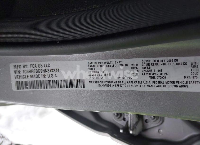 Photo 9 of 2022 Ram 1500 BIG HORN 4X4 6'4 BOX (VIN 1C6RRFBG9NN374344)