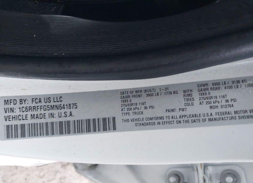 Photo 9 of 2021 Ram 1500 BIG HORN 4X4 5'7 BOX (VIN 1C6RRFFG5MN641875)