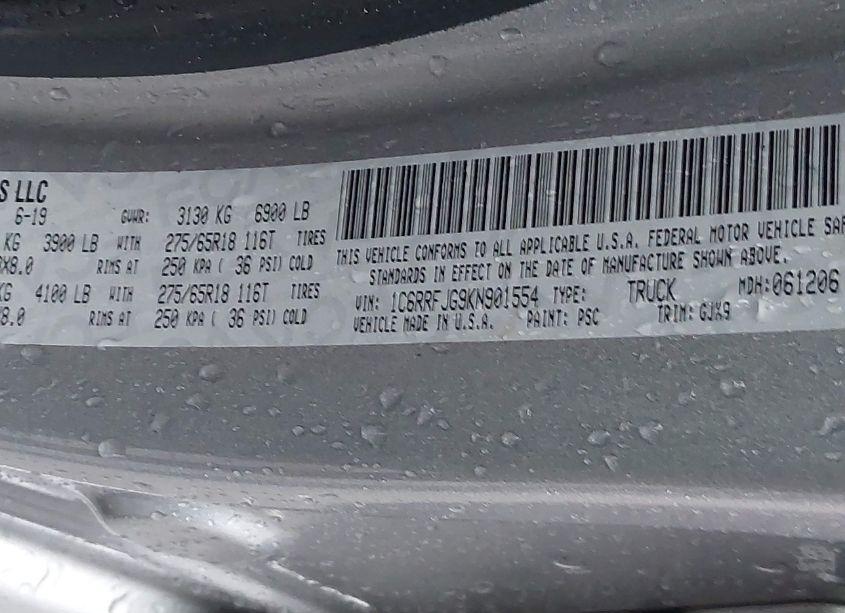 Photo 9 of 2019 Ram 1500 LARAMIE 4X4 5'7 BOX (VIN 1C6RRFJG9KN901554)