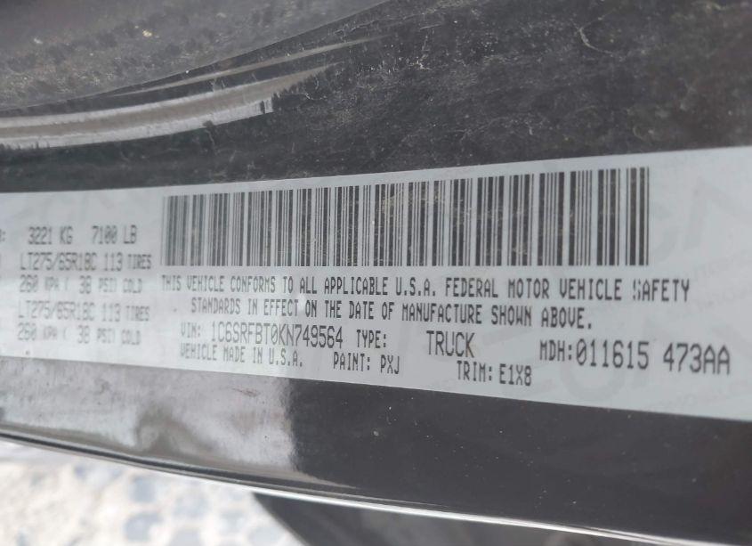 Photo 9 of 2019 Ram 1500 (VIN 1C6SRFBT0KN749564)