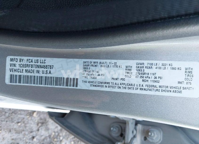 Photo 9 of 2022 Ram 1500 BIG HORN 4X4 6'4 BOX (VIN 1C6SRFBT0NN468787)