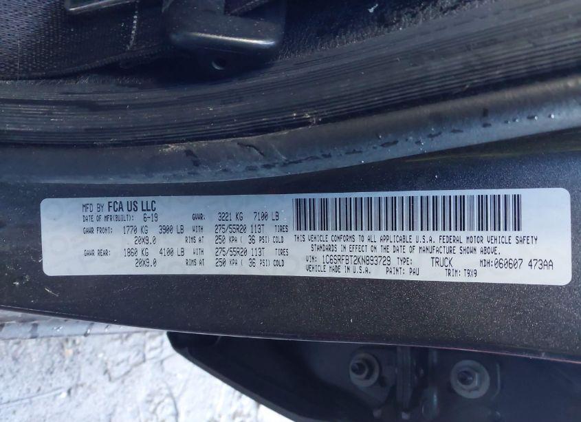 Photo 9 of 2019 Ram 1500 BIG HORN/LONE STAR 4X4 6'4 BOX (VIN 1C6SRFBT2KN893729)