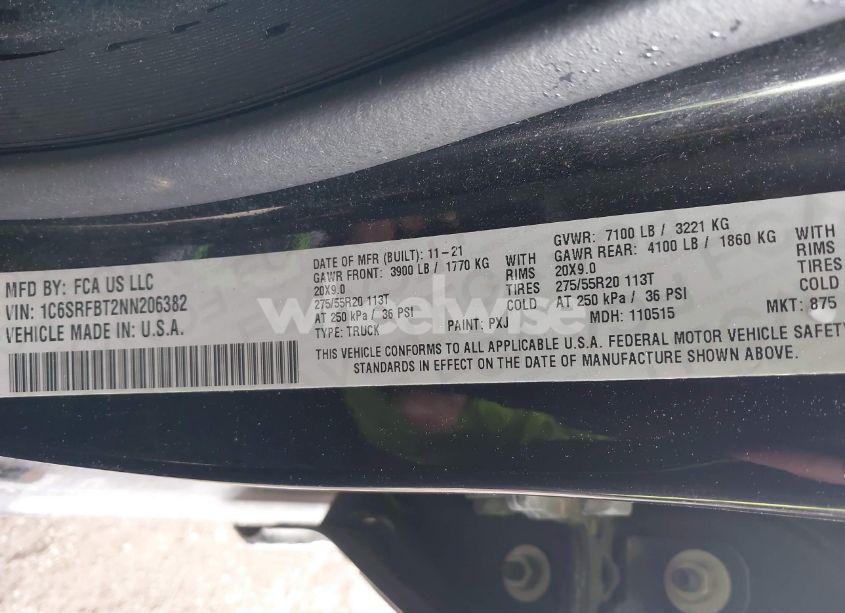 Photo 9 of 2022 Ram 1500 BIG HORN 4X4 6'4 BOX (VIN 1C6SRFBT2NN206382)