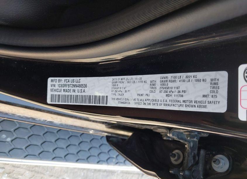 Photo 9 of 2022 Ram 1500 BIG HORN QUAD CAB 4X4 6'4 BOX (VIN 1C6SRFBT2NN480536)
