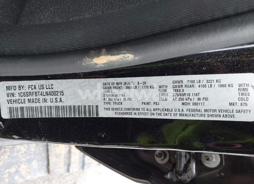 Photo 9 of 2020 Ram 1500 BIG HORN 4X4 6'4 BOX (VIN 1C6SRFBT4LN400215)