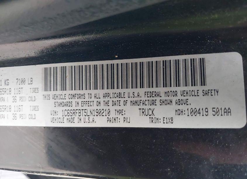 Photo 9 of 2020 Ram 1500 (VIN 1C6SRFBT5LN190210)
