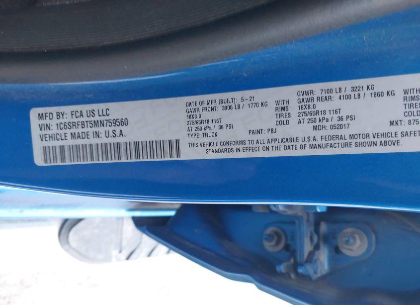 Photo 9 of 2021 Ram 1500 BIG HORN 4X4 6'4 BOX (VIN 1C6SRFBT5MN759560)