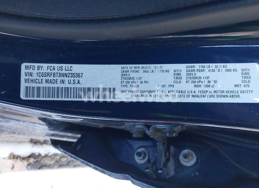 Photo 9 of 2022 Ram 1500 BIG HORN 4X4 6'4 BOX (VIN 1C6SRFBT8NN235367)