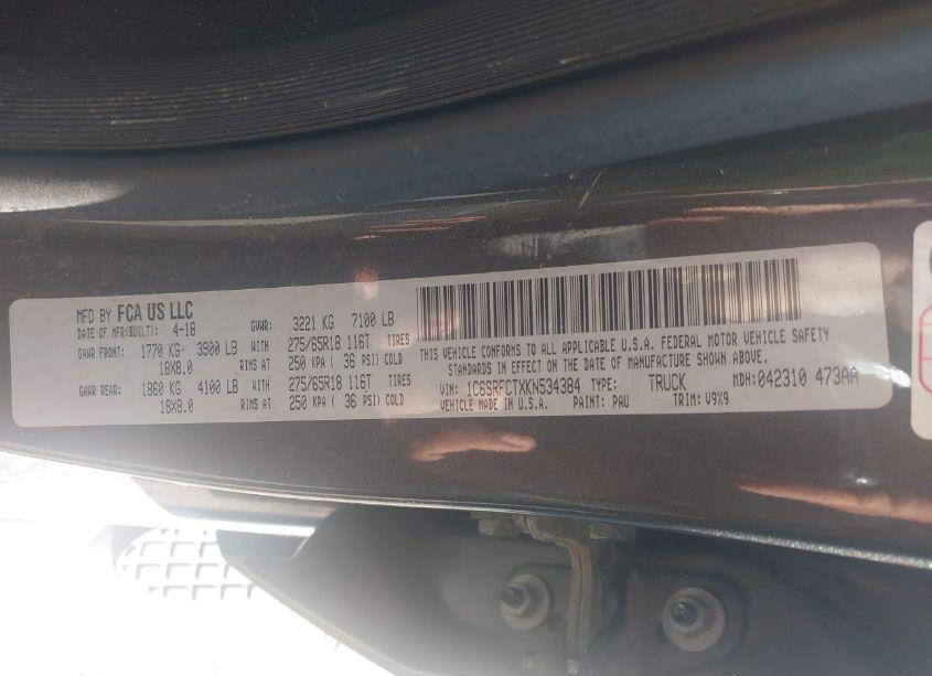 Photo 9 of 2019 Ram 1500 TRADESMAN 4X4 6'4 BOX (VIN 1C6SRFCTXKN534384)