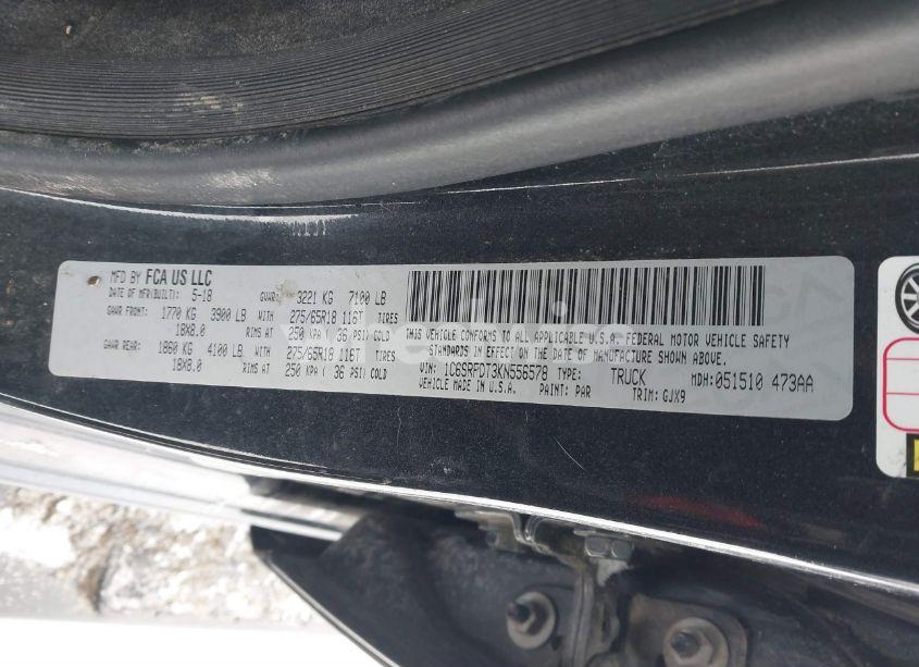 Photo 9 of 2019 Ram 1500 LARAMIE 4X4 6'4 BOX (VIN 1C6SRFDT3KN556578)