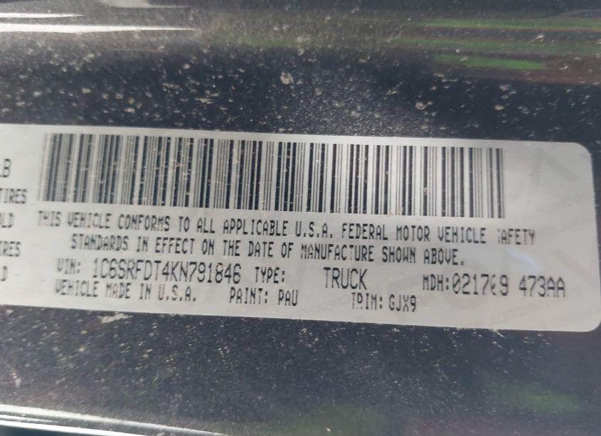 Photo 9 of 2019 Ram 1500 LARAMIE 4X4 6'4 BOX (VIN 1C6SRFDT4KN791846)