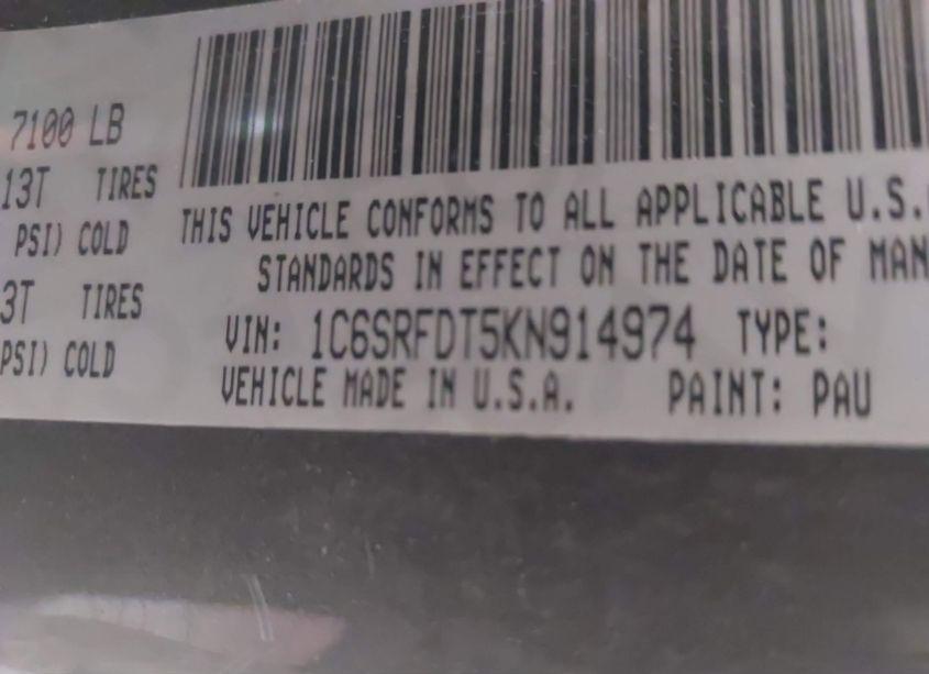 Photo 9 of 2019 Ram 1500 LARAMIE 4X4 6'4 BOX (VIN 1C6SRFDT5KN914974)