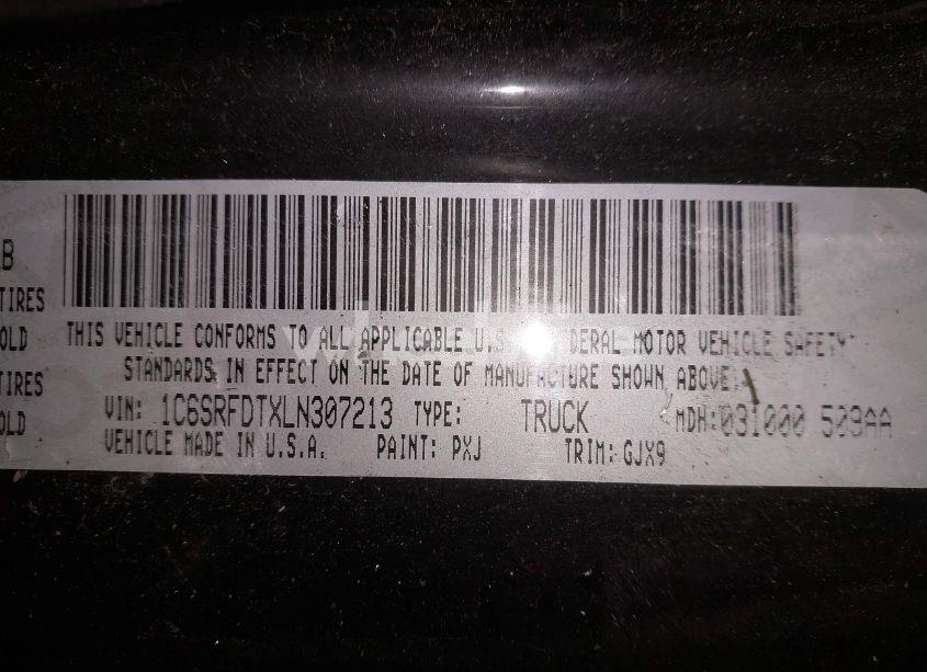 Photo 9 of 2020 Ram 1500 LARAMIE 4X4 6'4 BOX (VIN 1C6SRFDTXLN307213)