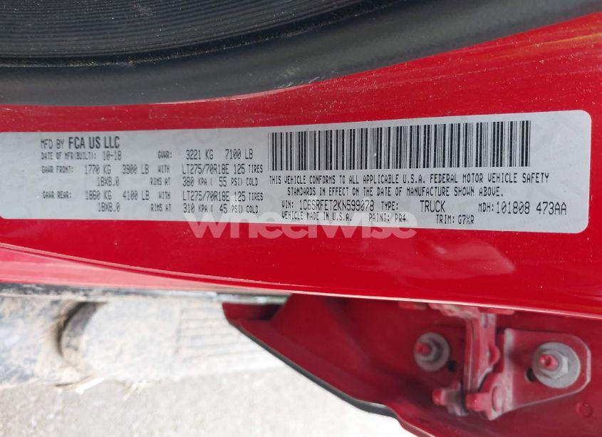 Photo 9 of 2019 Ram 1500 REBEL 4X4 6'4 BOX (VIN 1C6SRFET2KN599078)