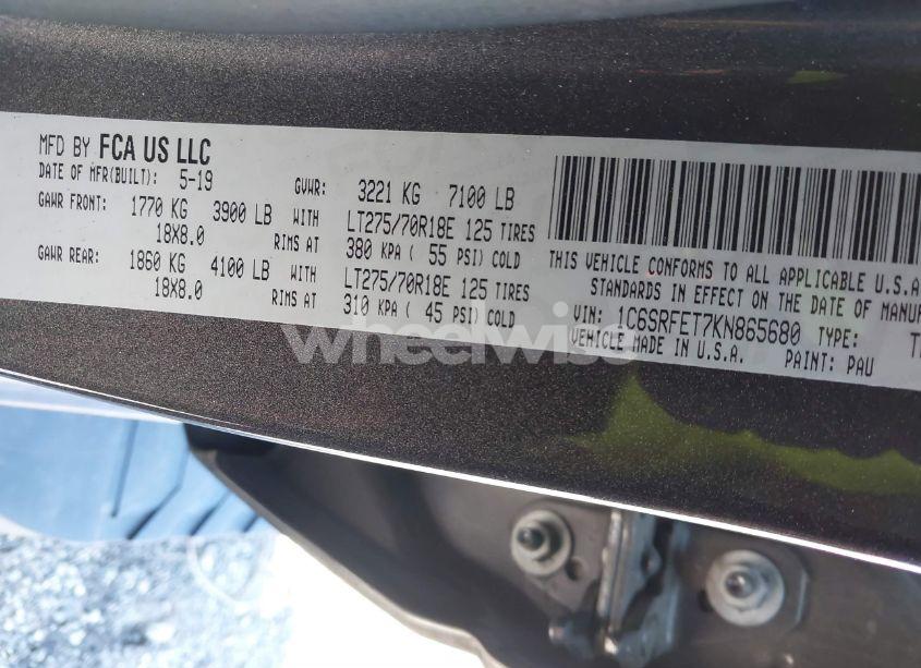 Photo 9 of 2019 Ram 1500 REBEL 4X4 6'4 BOX (VIN 1C6SRFET7KN865680)