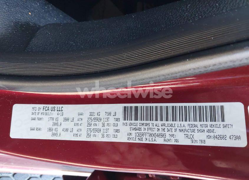 Photo 9 of 2019 Ram 1500 BIG HORN/LONE STAR 4X4 5'7 BOX (VIN 1C6SRFFT0KN540903)
