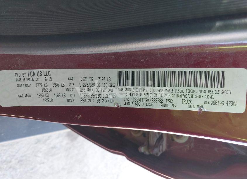 Photo 9 of 2019 Ram 1500 BIG HORN/LONE STAR 4X4 5'7 BOX (VIN 1C6SRFFT0KN888782)