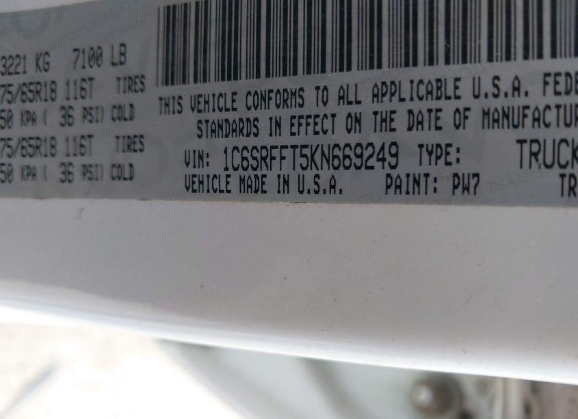 Photo 9 of 2019 Ram 1500 BIG HORN/LONE STAR 4X4 5'7 BOX (VIN 1C6SRFFT5KN669249)