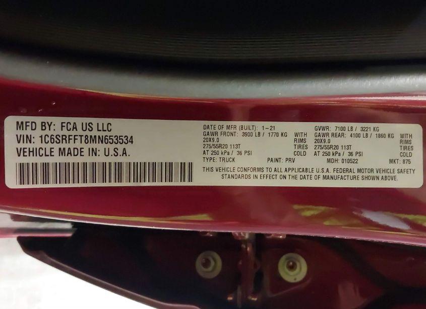 Photo 9 of 2021 Ram 1500 BIG HORN 4X4 5'7 BOX (VIN 1C6SRFFT8MN653534)