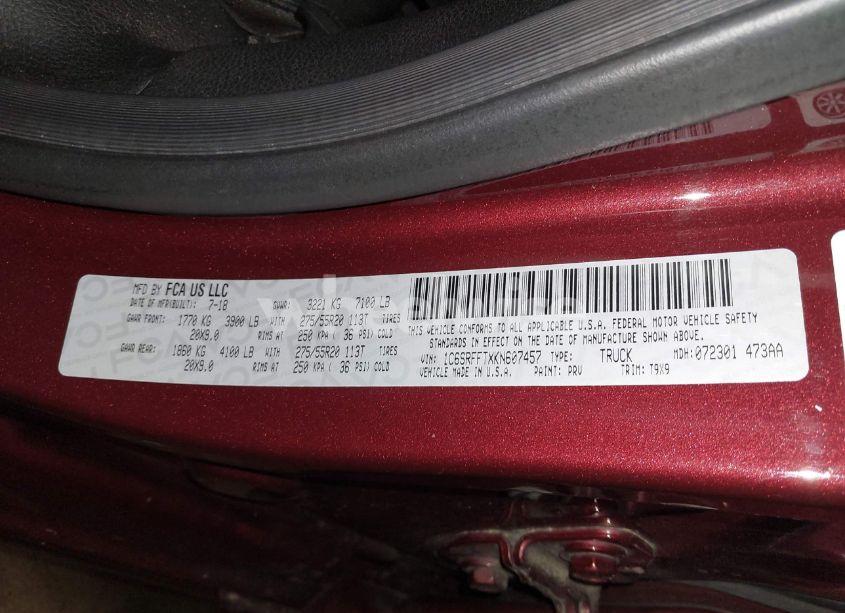 Photo 9 of 2019 Ram 1500 BIG HORN/LONE STAR 4X4 5'7 BOX (VIN 1C6SRFFTXKN607457)