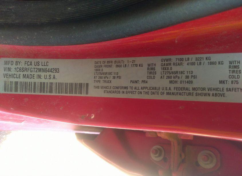 Photo 9 of 2021 Ram 1500 TRADESMAN 4X4 5'7 BOX (VIN 1C6SRFGT2MN644293)