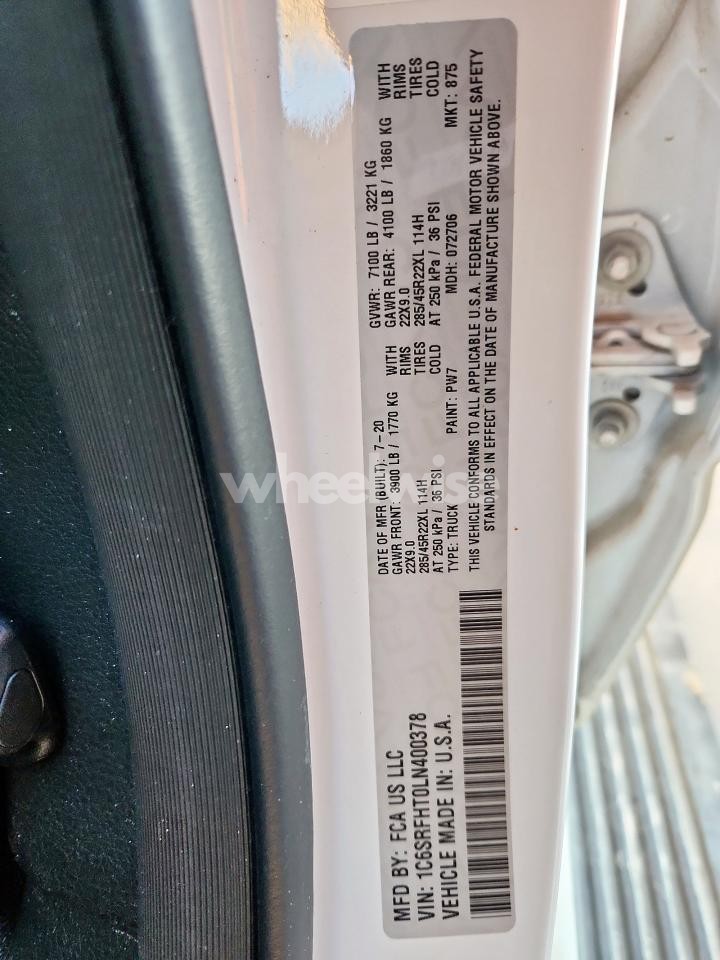 Photo 12 of 2020 RAM 1500 LIMITED (VIN 1C6SRFHT0LN400378)