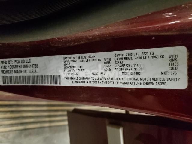 Photo 11 of 2022 RAM 1500 LIMITED (VIN 1C6SRFHT4NN414786)