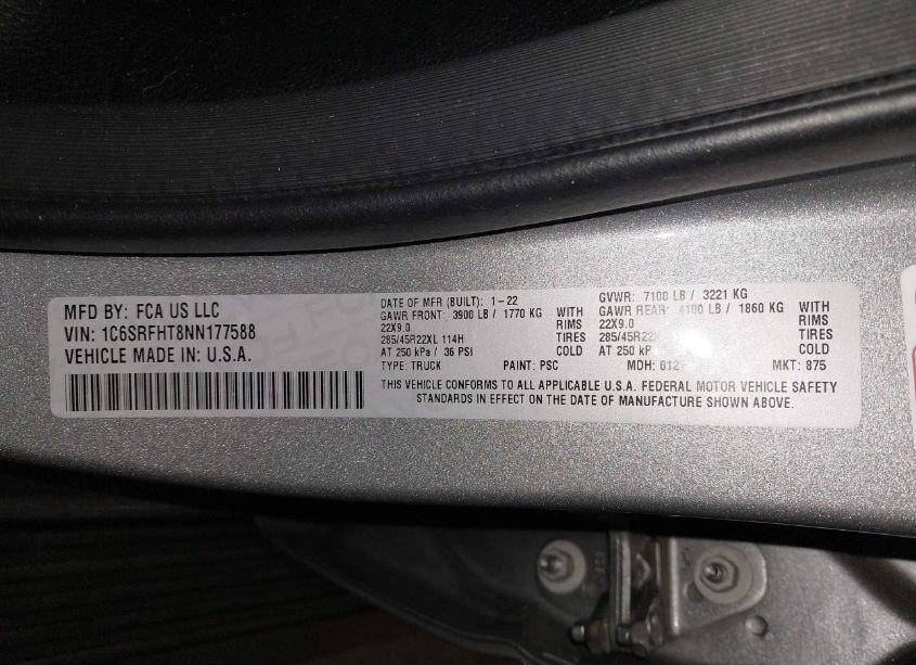 Photo 9 of 2022 Ram 1500 LIMITED 4X4 5'7 BOX (VIN 1C6SRFHT8NN177588)