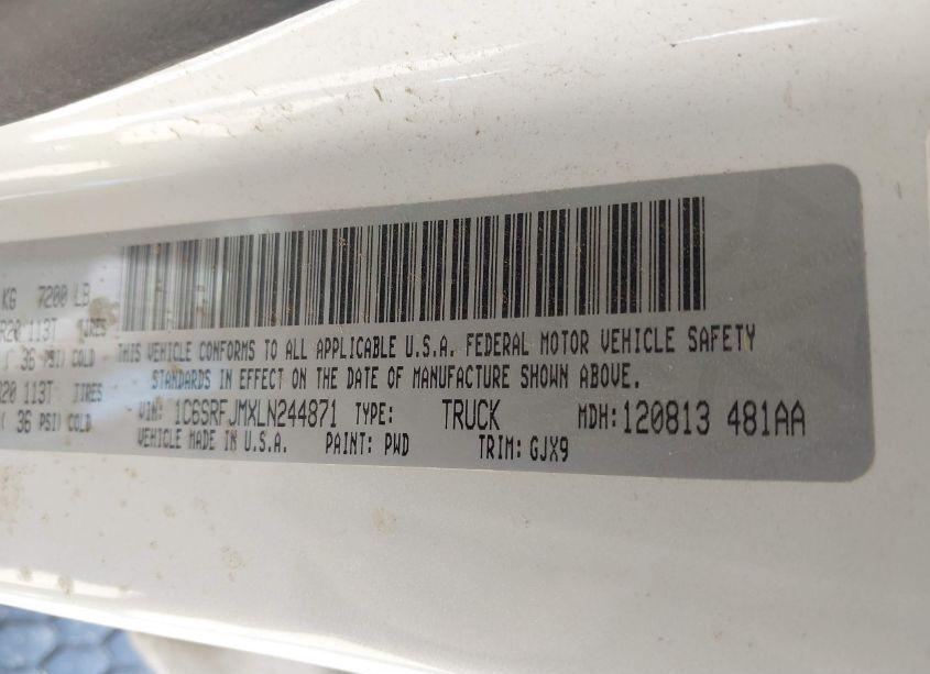 Photo 9 of 2020 Ram 1500 LARAMIE 4X4 5'7 BOX (VIN 1C6SRFJMXLN244871)