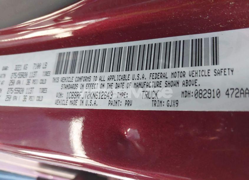 Photo 9 of 2019 Ram 1500 LARAMIE 4X4 5'7 BOX (VIN 1C6SRFJT0KN612643)