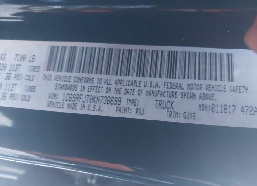 Photo 9 of 2019 Ram 1500 LARAMIE 4X4 5'7 BOX (VIN 1C6SRFJT0KN736699)