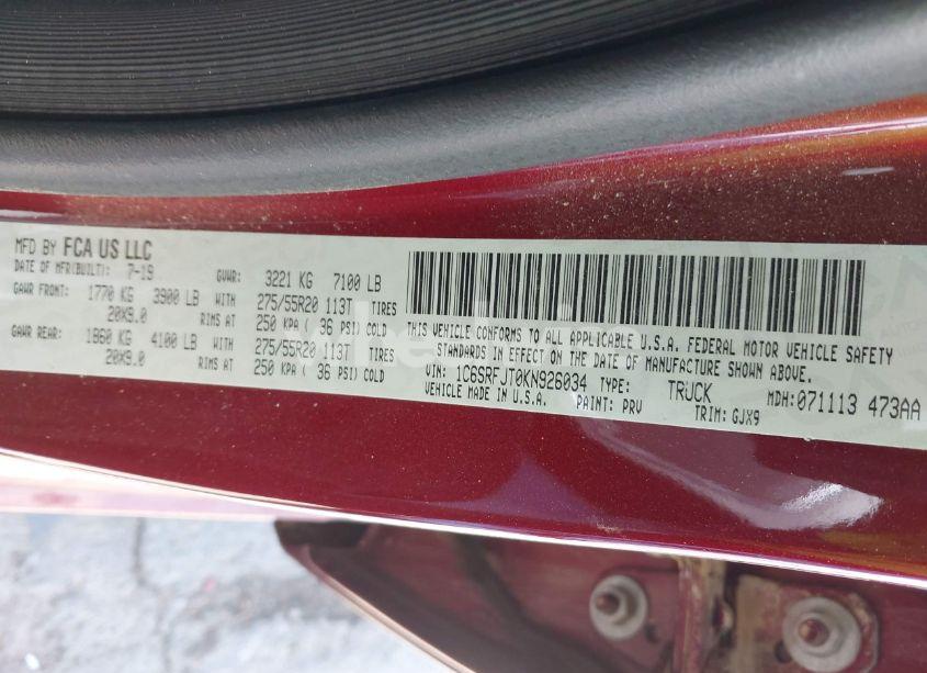 Photo 9 of 2019 Ram 1500 LARAMIE 4X4 5'7 BOX (VIN 1C6SRFJT0KN926034)