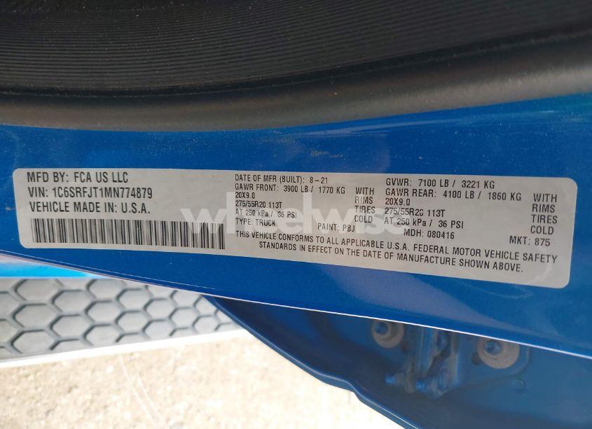 Photo 9 of 2021 Ram 1500 LARAMIE 4X4 5'7 BOX (VIN 1C6SRFJT1MN774879)