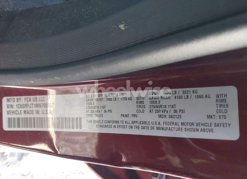 Photo 9 of 2021 Ram 1500 LARAMIE 4X4 5'7 BOX (VIN 1C6SRFJT1MN798907)