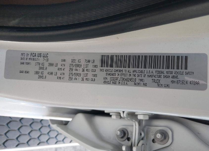 Photo 9 of 2019 Ram 1500 LARAMIE 4X4 5'7 BOX (VIN 1C6SRFJT2KN624518)