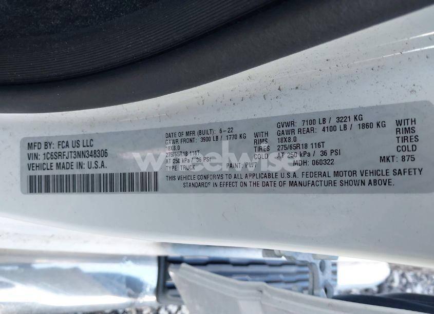 Photo 9 of 2022 Ram 1500 LARAMIE 4X4 5'7 BOX (VIN 1C6SRFJT3NN348306)