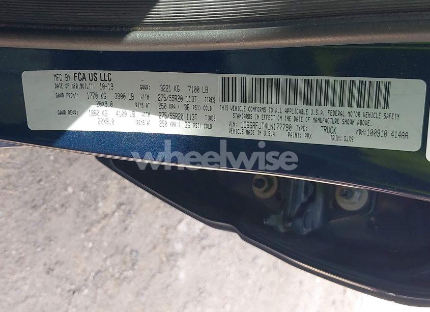 Photo 9 of 2020 Ram 1500 LARAMIE 4X4 5'7 BOX (VIN 1C6SRFJT4LN177790)