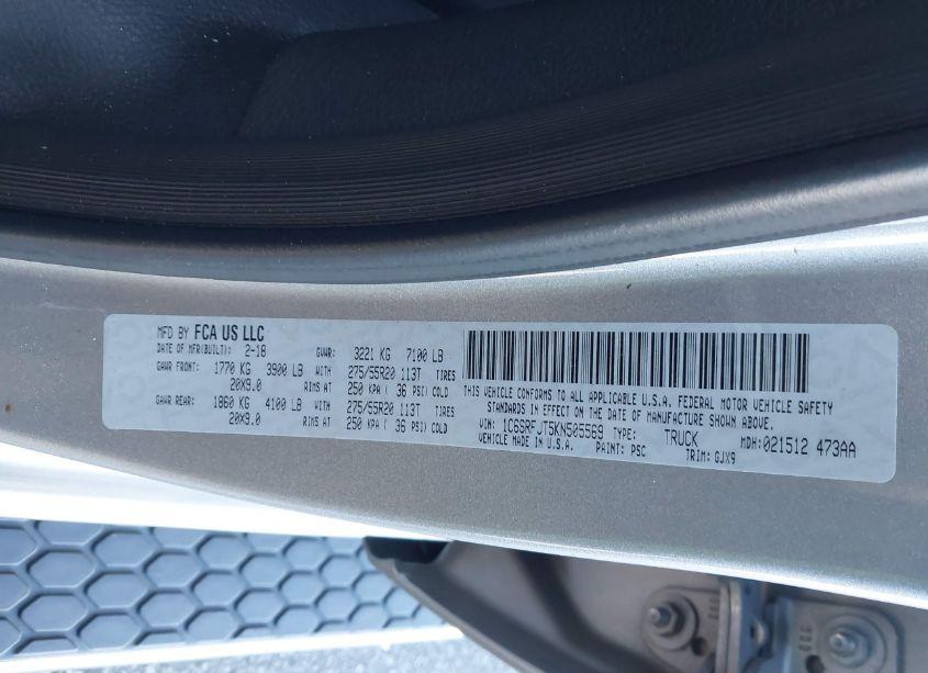 Photo 9 of 2019 Ram 1500 LARAMIE 4X4 5'7 BOX (VIN 1C6SRFJT5KN505569)