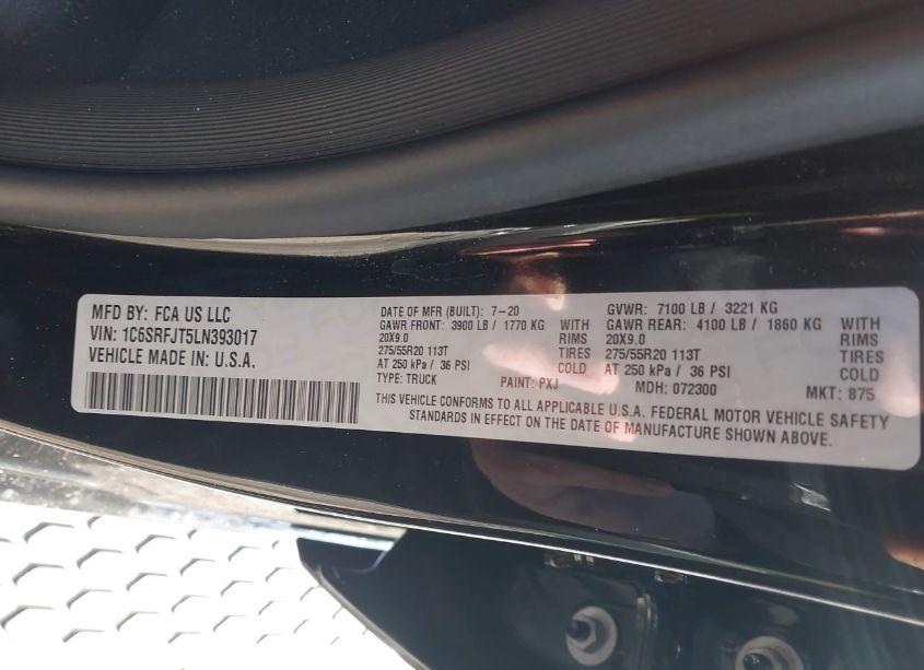 Photo 9 of 2020 Ram 1500 LARAMIE 4X4 5'7 BOX (VIN 1C6SRFJT5LN393017)