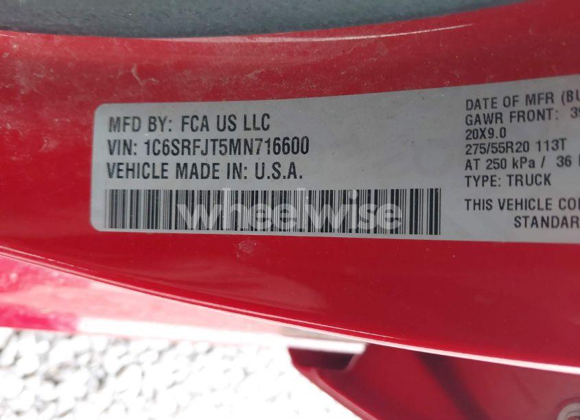 Photo 9 of 2021 Ram 1500 LARAMIE 4X4 5'7 BOX (VIN 1C6SRFJT5MN716600)