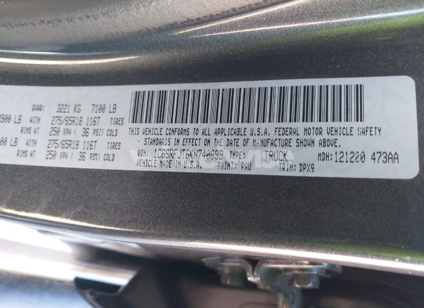 Photo 9 of 2019 Ram 1500 LARAMIE 4X4 5'7 BOX (VIN 1C6SRFJT6KN740899)