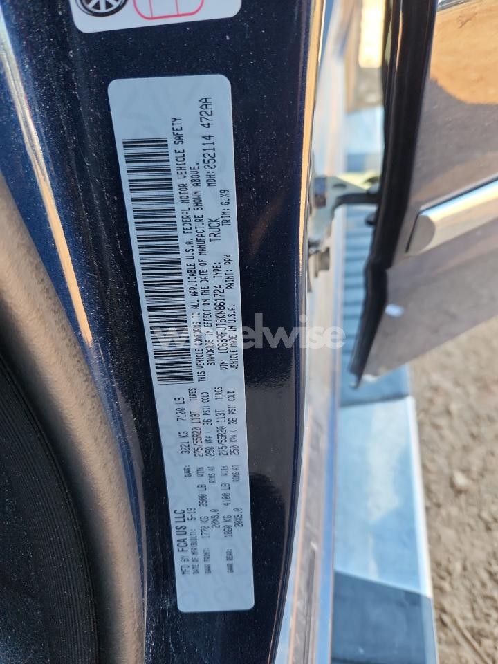 Photo 12 of 2019 RAM 1500 LARAMIE (VIN 1C6SRFJT6KN861724)