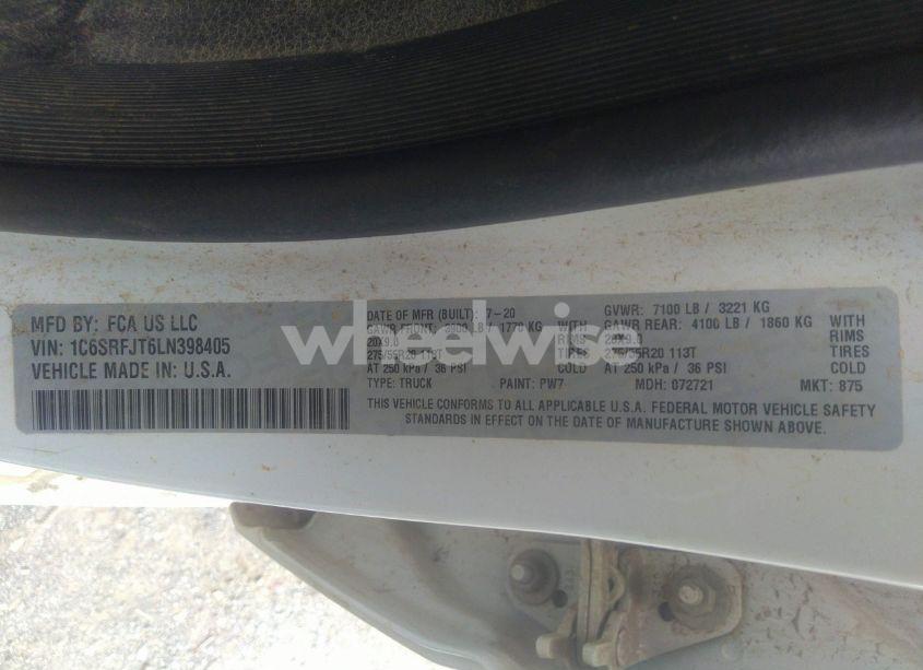 Photo 9 of 2020 Ram 1500 LARAMIE 4X4 5'7 BOX (VIN 1C6SRFJT6LN398405)